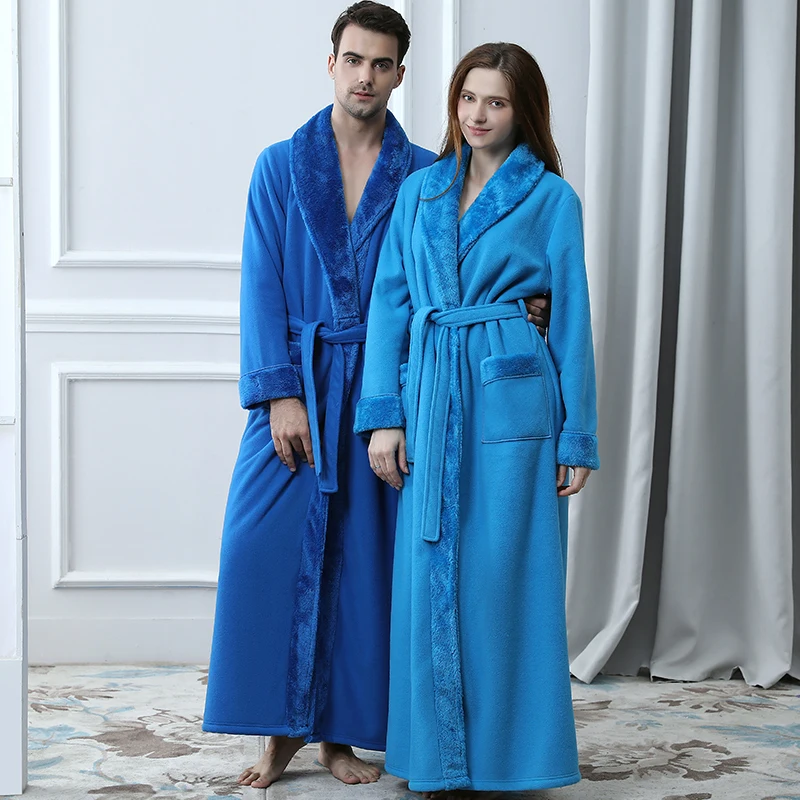 

Men's Winter Bath Robe Extra Long Loose Flannel Fleece Hooded Bathrobe Men Women Luxury Kimono Double Layer Warm Dressing Gown