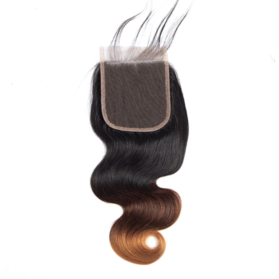 Омбре объемная волна человеческие волосы пряди с кружевной застежкой перуанские волосы плетение 3 пряди с закрытием не Реми красота Грация