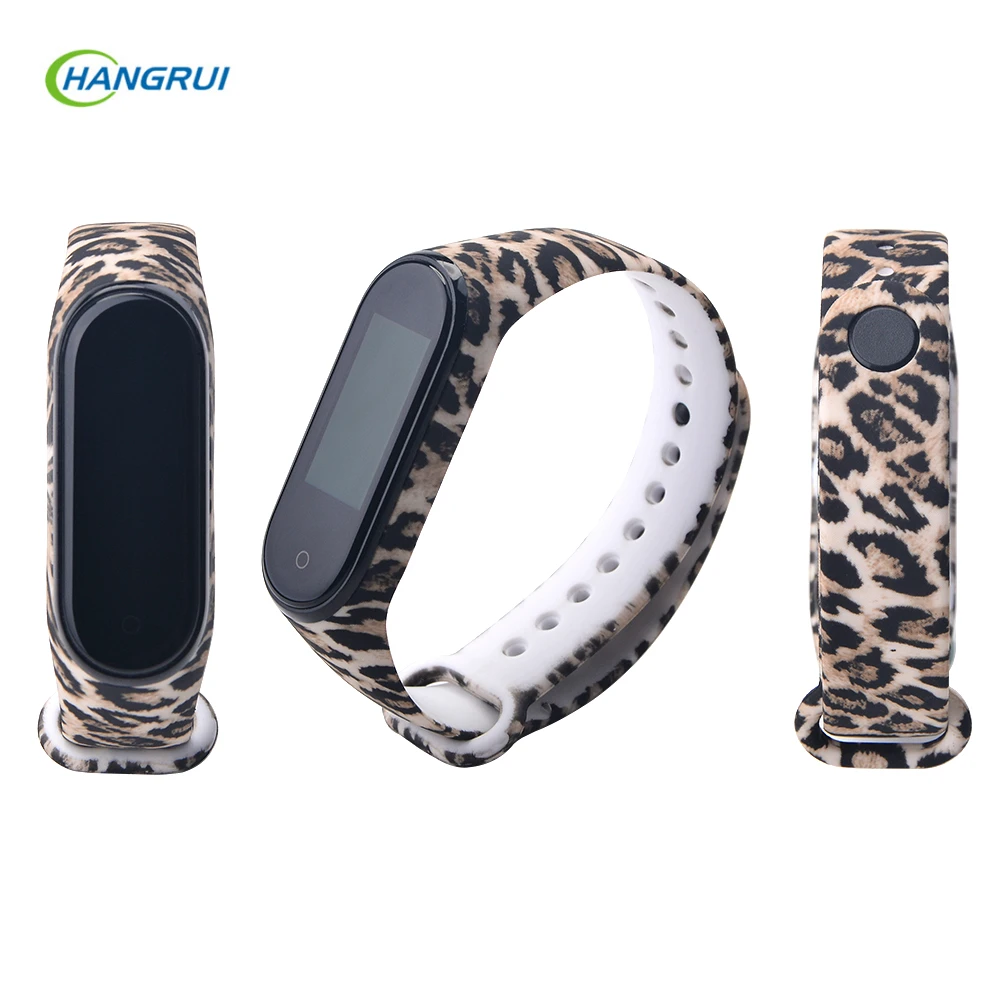 Leopard Для mi band 3 4 ремешок с принтом силиконовый ремешок на запястье для xiaomi mi band 3 Replacemet Камуфляжный браслет для mi band 3 браслет - Цвет: Leopard