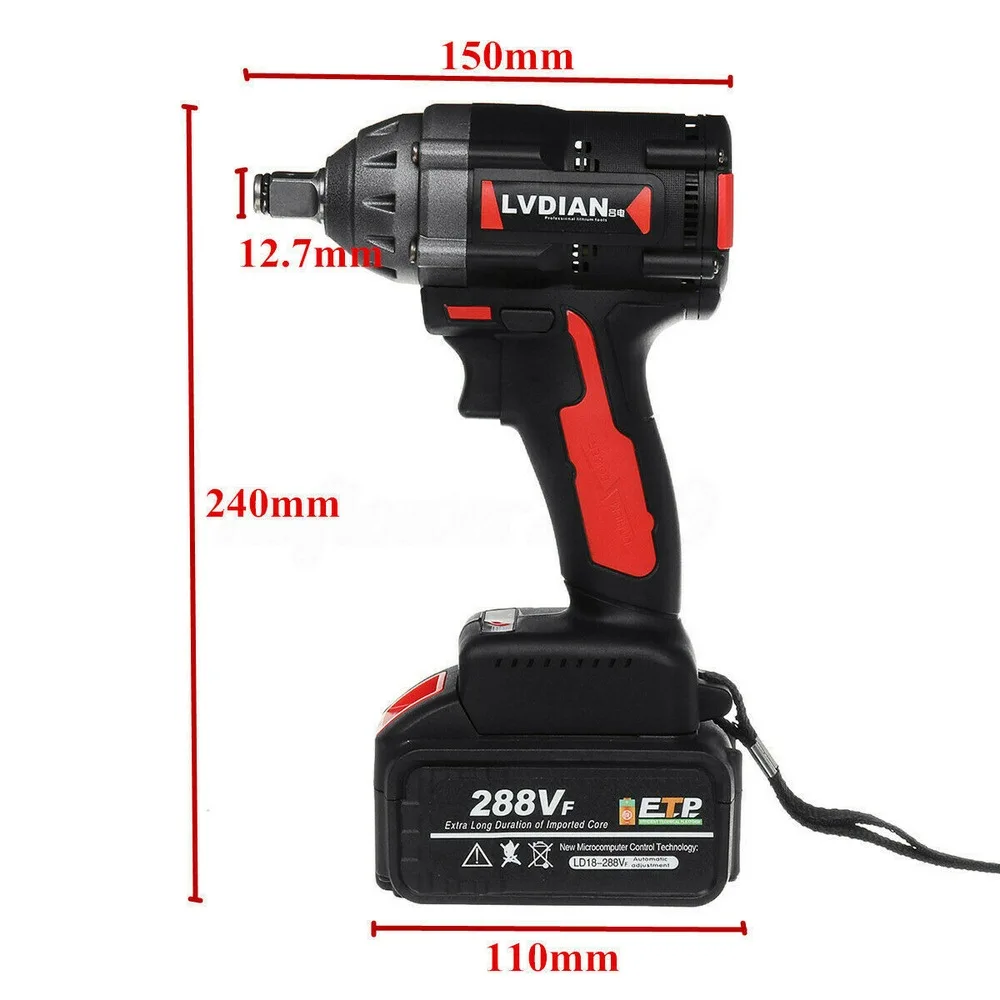 

288VF Waterproof Electric Cordless Impact Brushless Wrench Torque Drill 600Nm 19800mah with LED Working Light Installation Too