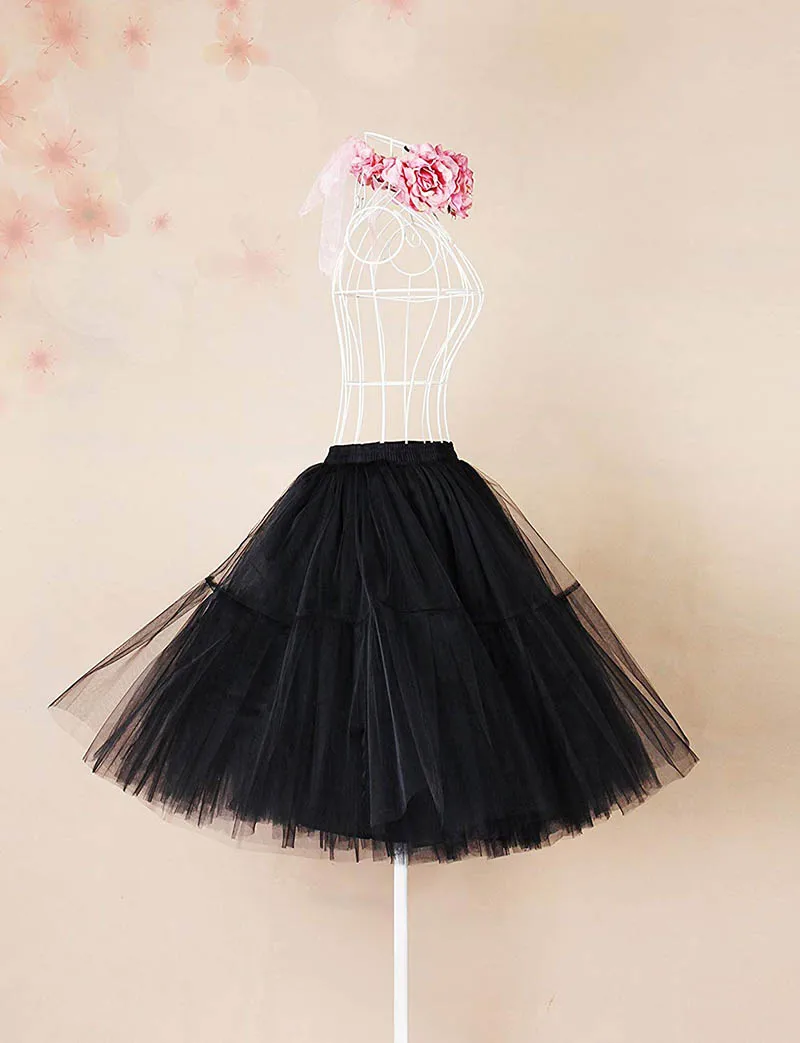 Women black Short Petticoat Tulle Fluffy Princess Five Layers A Line Party Prom Skirt Petticoat Vestidos Para La Boda Formal