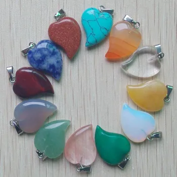 

Fashion Good Quality Wholesale 50pcs/lot Mixed Bend Heart Charms Natural Stone Pendants For Jewelry Making
