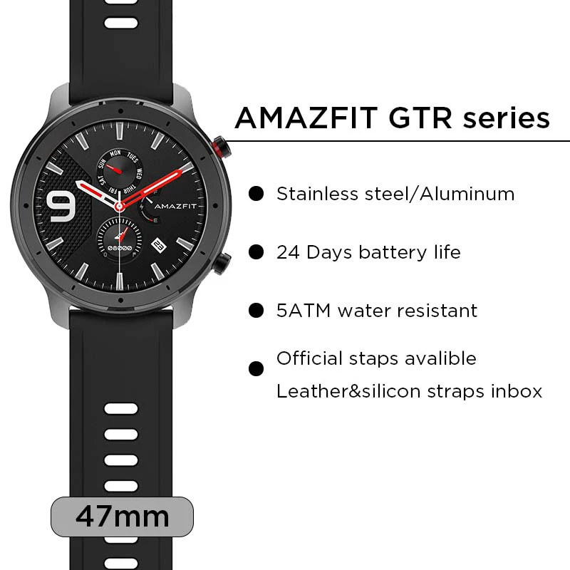 Смарт-часы Amazfit GTR 47 мм 5ATM водонепроницаемые Смарт-часы 24 дня батарея управление музыкой кожаный силиконовый ремешок
