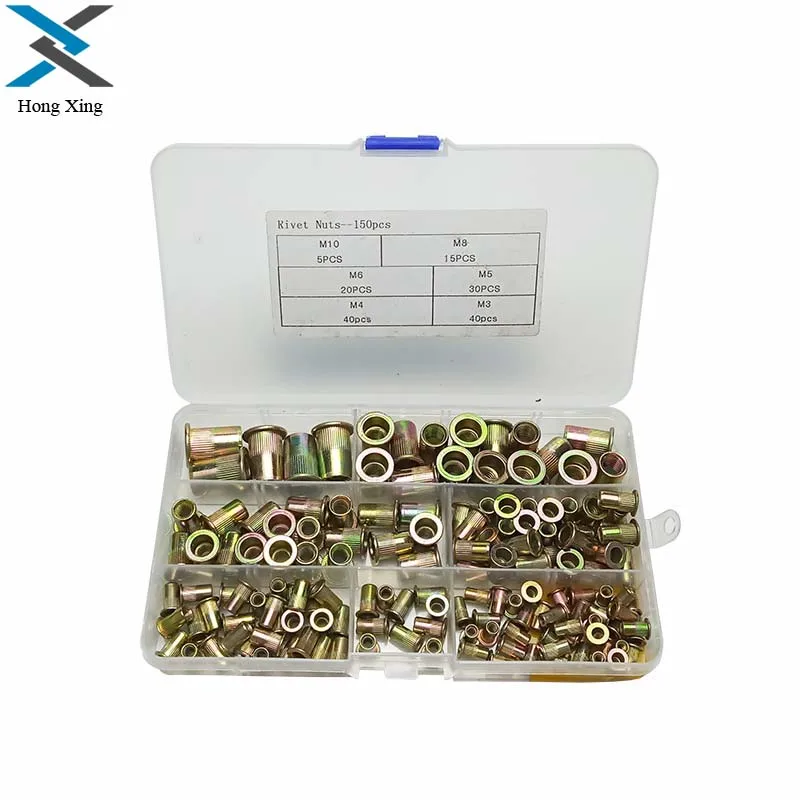 

150pcs/set M3 M4 M5 M6 M8 M10 Zinc Plated Knurled Nuts Rivnut Flat Head Threaded Rivet Insert Nutsert Cap Rivet Nut Assortment