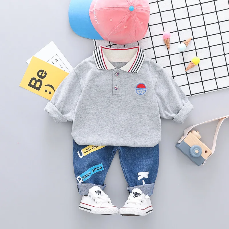 Новое Детское поло boys'с длинными рукавами; осеннее платье; два комплекта футболок и джинсов для мальчиков