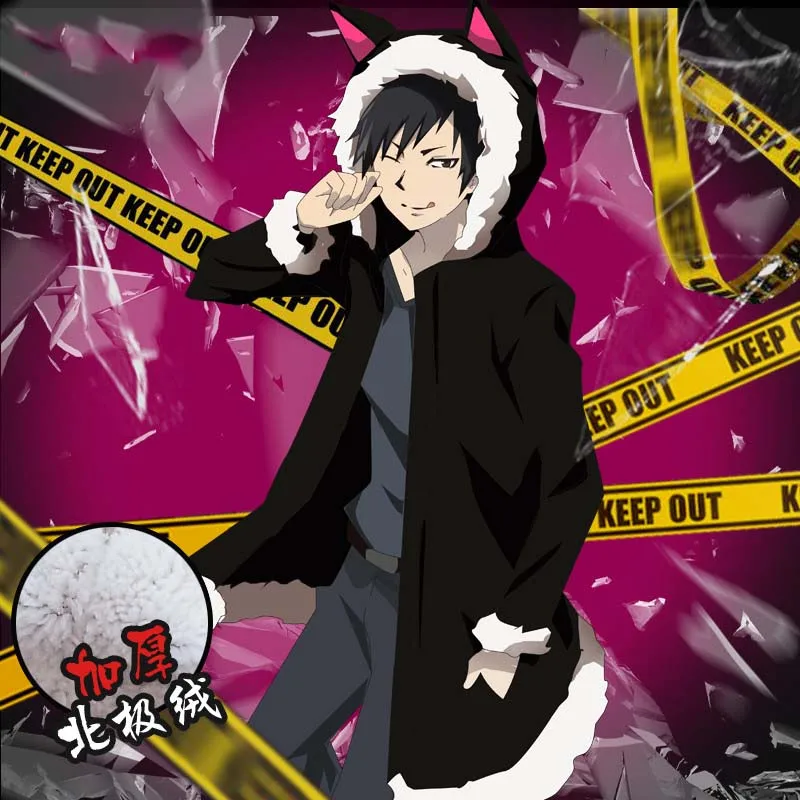 A Аниме DuRaRaRa! Для мужчин и женщин кошачьи уши плюс бархатная теплая Толстовка Осень Зима Повседневная Плюс бархат утепленная верхняя одежда пальто толстовка - Цвет: A