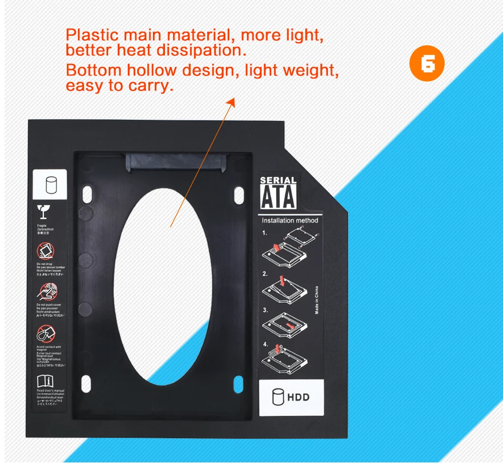 Universal Tishric All Plastic 2.5" 2nd Hdd Caddy 9.5mm SATA 3.0 Adapter DVD HDD Hard Disk Enclosure For Laptop DVD Optibay