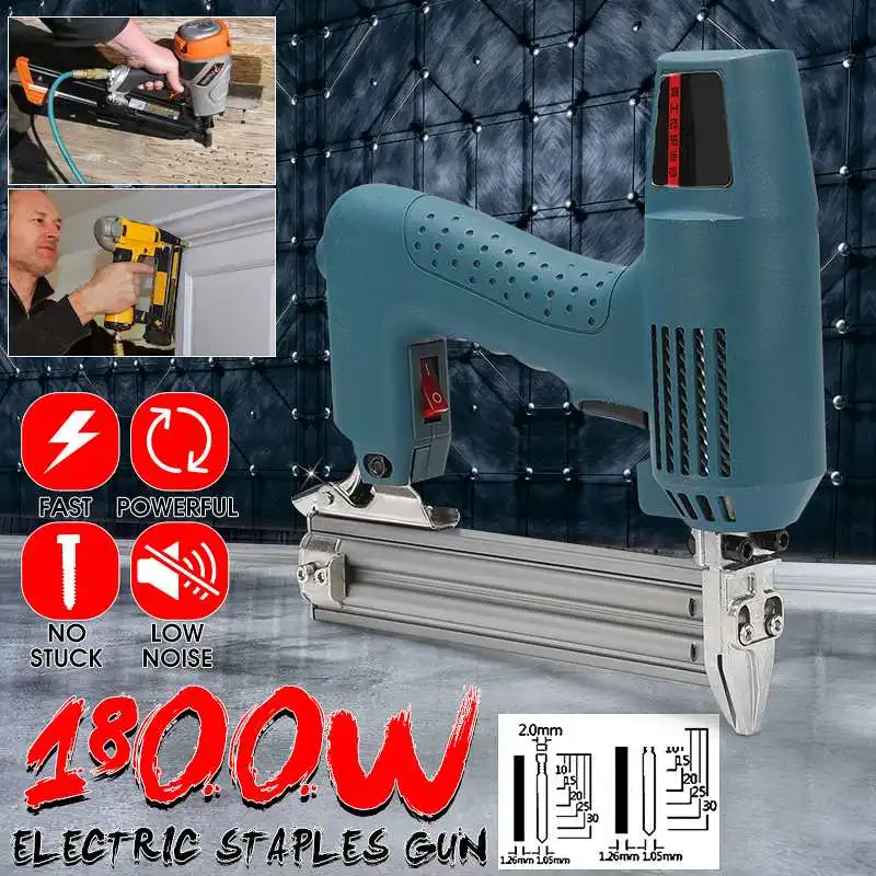 Pistola de Clavo recto eléctrica, herramienta de carpintería de alta resistencia, grapadora eléctrica portátil, pistola clavadora, 220V, 1800W, 10-30mm