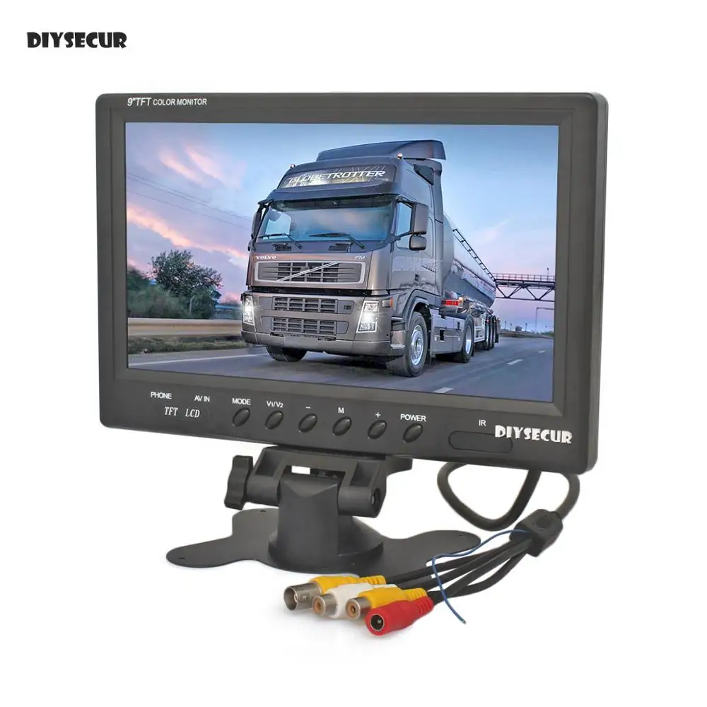 DIYSECUR 9 дюймов TFT ЖК-дисплей монитор автомобиля Дисплей автомобиля Обратный монитор заднего вида Экран с BNC/AV Вход удаленного управление DVD VCR