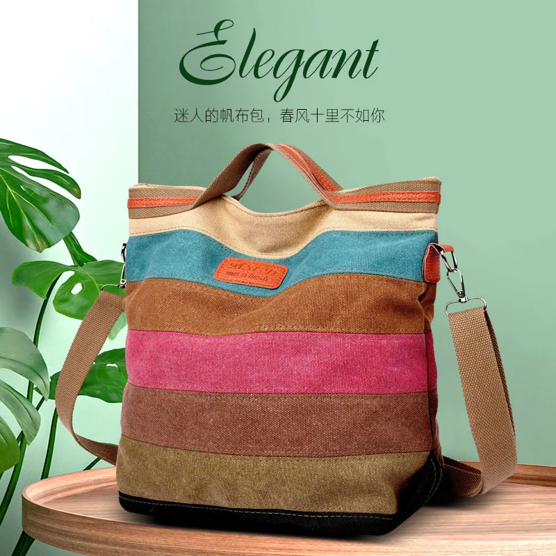 

2019 New Style Korean-style Canvas Bag Contrast Color Joint Shoulder Bag Fashion Casual Brand Handbag