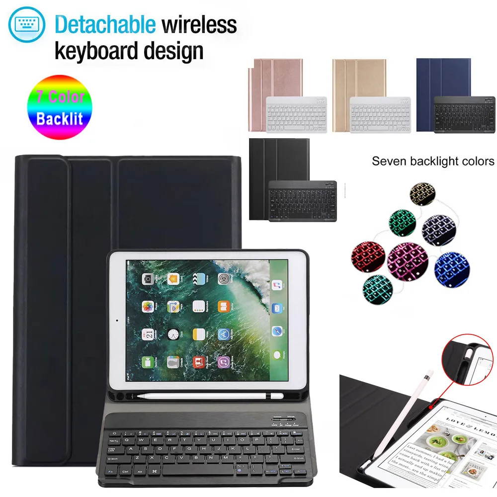 50 # Съемный bluetooth клавиатура с подсветкой кожаный чехол карандашом для iPad 10 2 &quot2019