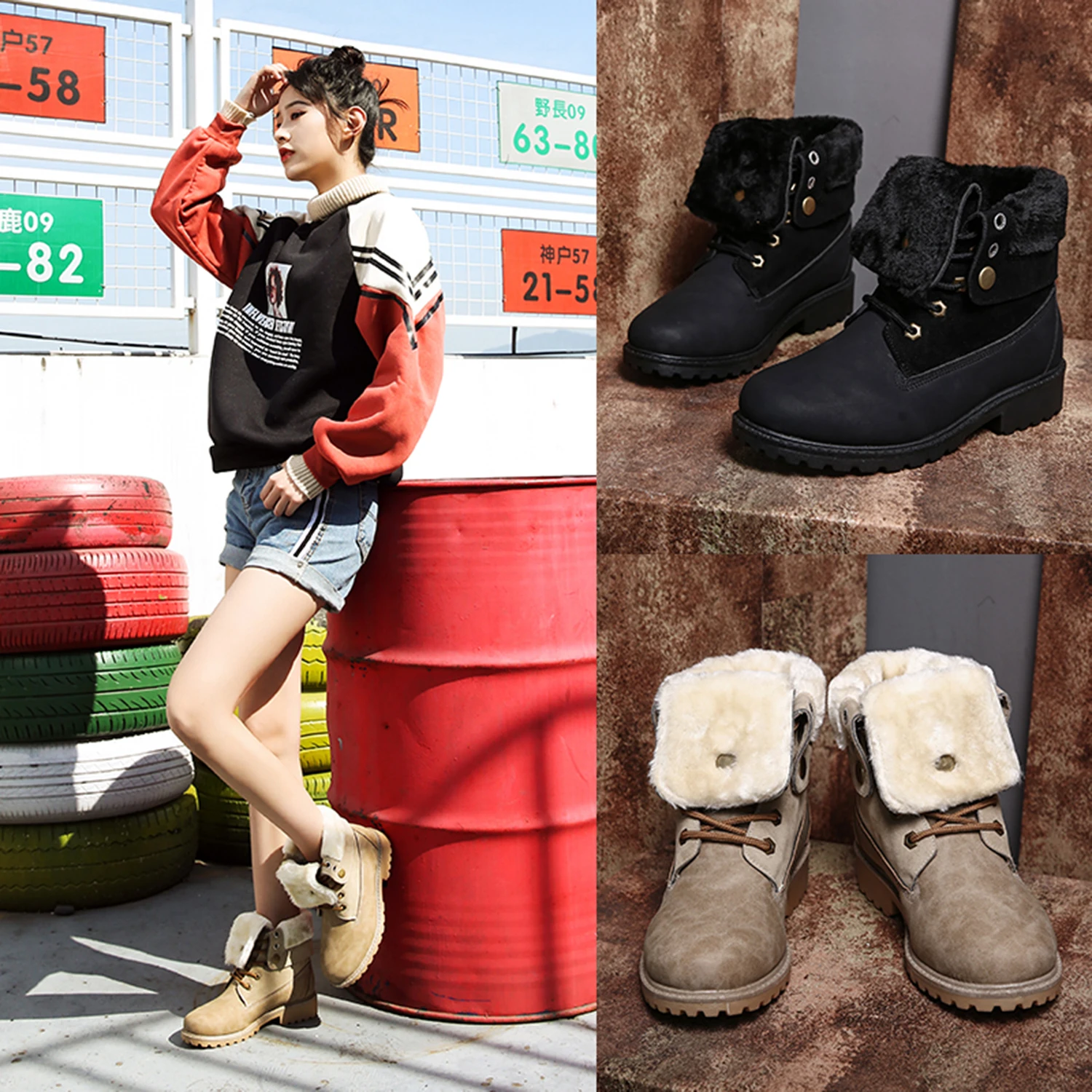 SUADEEX Snow Boots Women Shoes For Winter Warm  Adjustable Height Boot Casual Waterproof Leather Botas Mujer Female Fashion Shoe