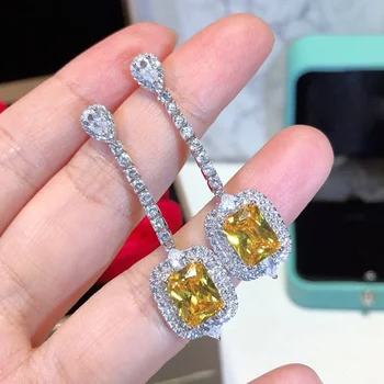 

2020 High Fashion 925 Sterling Silver Dangle Earrings Luxury Fine Jewelry For Women Tassels Yellow Stone Earrings Hand Inlay