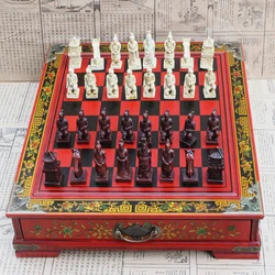 Chinese Archaistic Chess Set 32 Chess Pieces Wooden Chessboard Collection Terra-cotta Warriors Vintage Chess Set Entertainment Chinese Archaistic Chess Set 32 Chess Pieces Wooden Chessboard Collection Terra-cotta Warriors Vintage Chess Set Entertainment