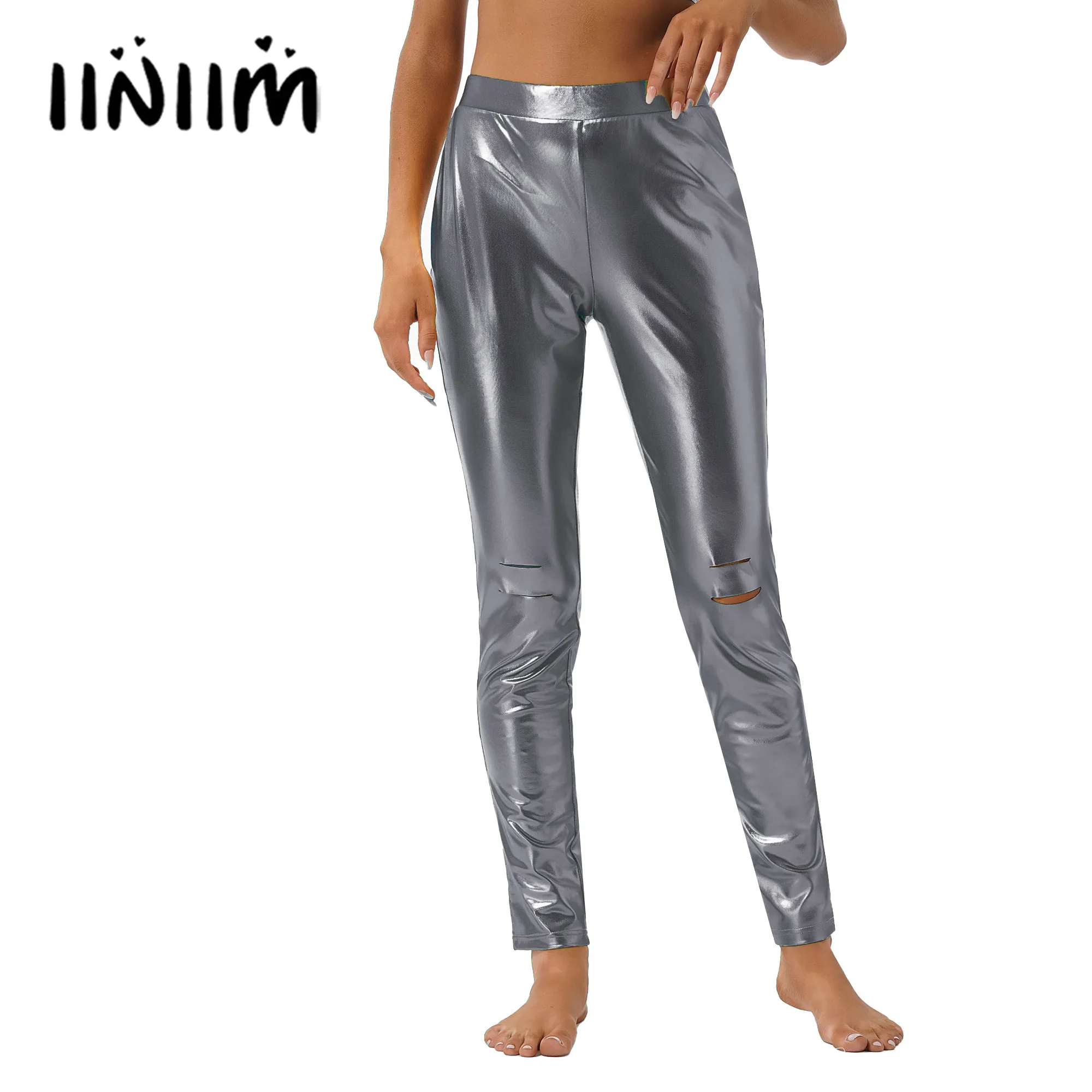 Womens High Waist Shiny Pants Trousers 