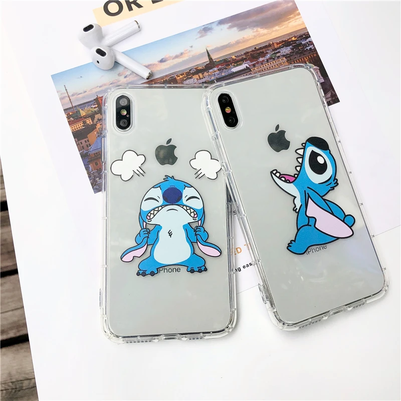 

Cartoon angry Stitch Clear Case for iPhone X Xs Max XR 6 6S 7 8 plus Cute Funny Stich Soft Silicone Phone Cover Coque Fundas