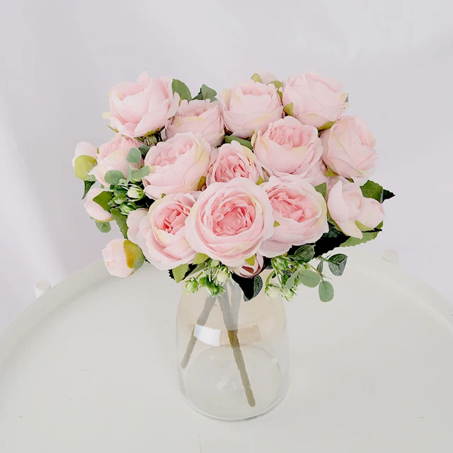 1 Bouquet 9 heads Artificial Flowers Peony Tea Rose Autumn Silk Fake Flowers for DIY Living Room Home Garden Wedding Decoration 4