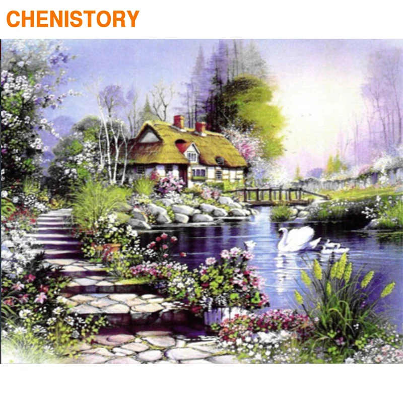 Chenistory Frame Rural Diy Painting By Numbers Modern Wall Art Picture By Numbers Landscape