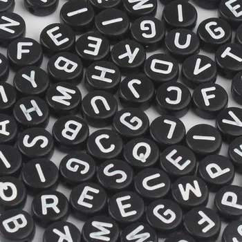 

500pcs Black Mixed English Letter Acrylic Beads Flat Round Alphabet Spacer Bead For Jewelry Making DIY Charm Bracelet Accessorie