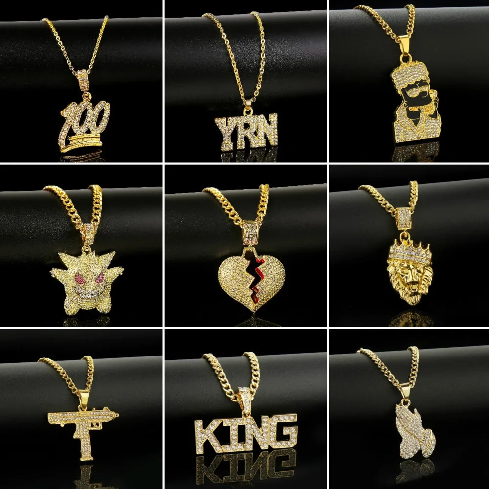 Мужской кулон в стиле хип хоп с надписью KING ожерелье кулоном из циркона золотая