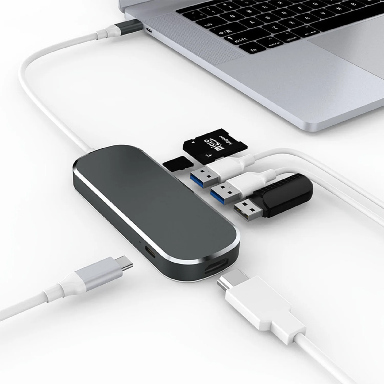 7-в-1 Тип usb C преобразователь USB-C до 4K HDMI/3 USB3.0/SD/TF Card Reader/зарядка PD для Macbook Pro, Google Chromebook, Dell