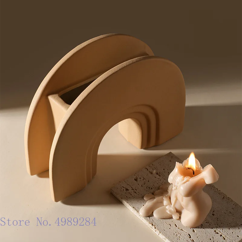 Ceramic Vase Arch Bridge Semicircle Geometric Stripes Hollow Color Flower Vase Flower Arrangement Crafts Home Decoration 4