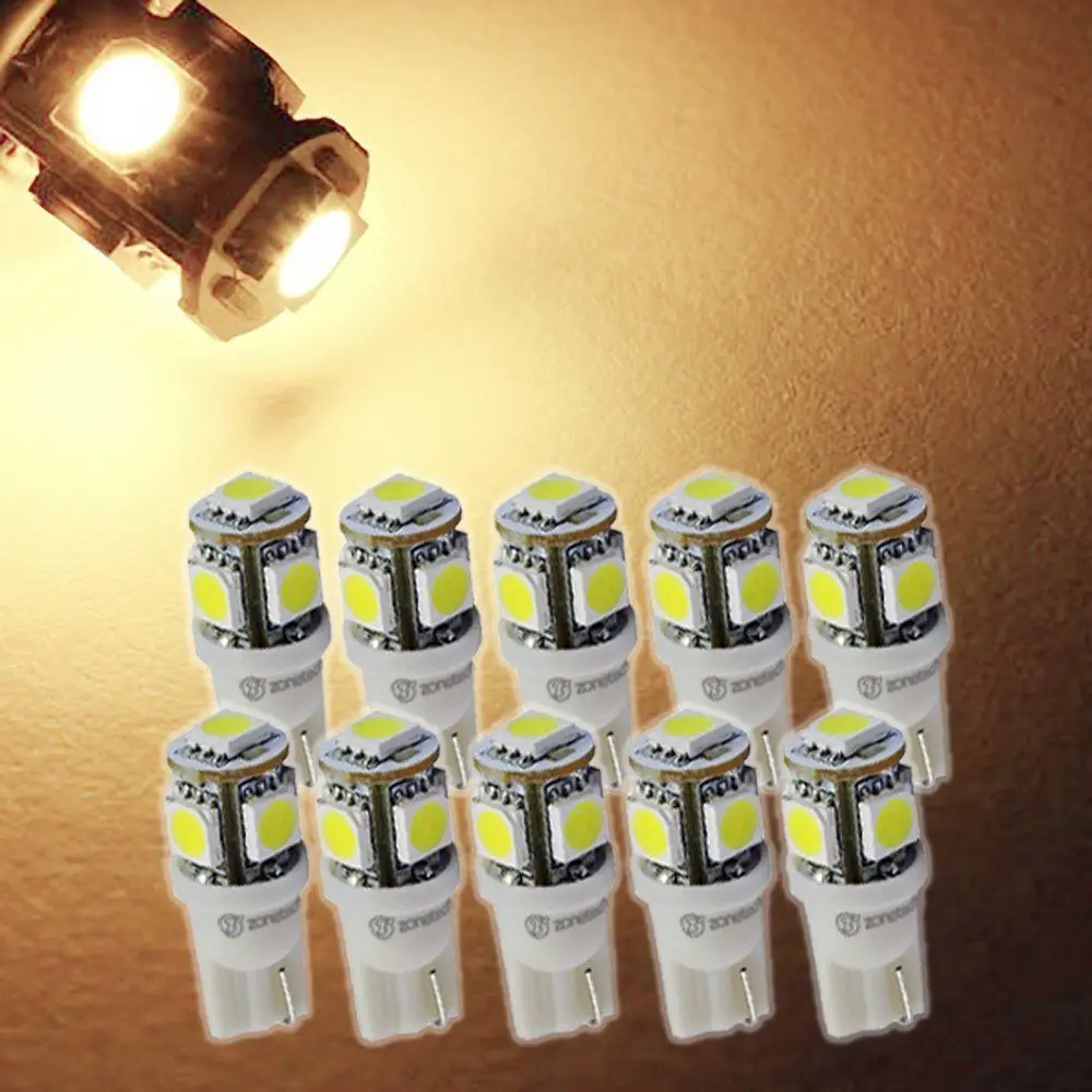 10 шт. T10 5050 5SMD 5 SMD теплый белый светодиодный автомобиль клиновая лампа света лампы