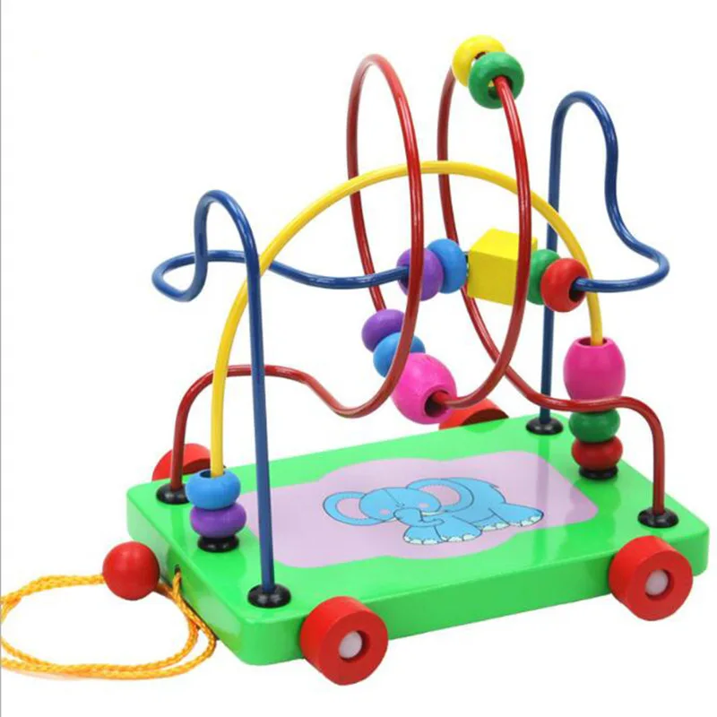 

Wooden Elephant Trailer Maze Bead-stringing Toy Children Educational Force Early Education Beaded Bracelet Bracing Wire Toy