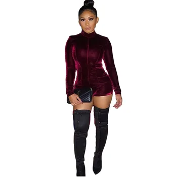 

wantmove women short playsuit 2020 sexy long sleeve solid tight slim night club jumpsuit WM1181