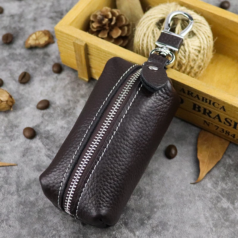 Genuine Leather Car Key Protection Case Men Keychain Coin Purse Casual Housekeeper Holders Zipper Key Covers Wallet Unisex