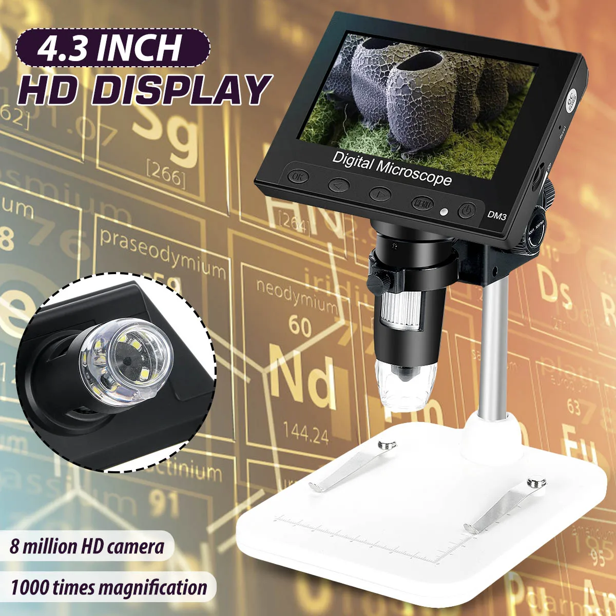 1080p 2.0MP USB цифровой электронный микроскоп DM4 4 3 &quotЖК дисплей VGA с 8 светодиодный