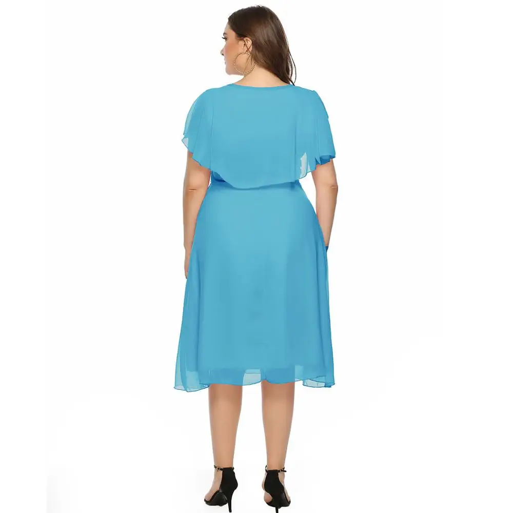 Плюс размер платье для матери невесты короткая длина до колена шифон большие размеры женское элегантное платье летнее платье доступно - Цвет: Синий