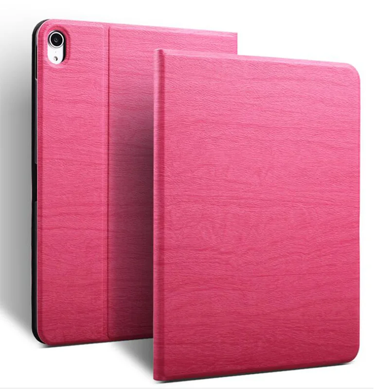 Для ipad pro 11 чехол откидная подставка чехол из искусственной кожи деревянные магнитные с рисунком автоматический спящий Пробуждение умный чехол для ipad pro 11" - Цвет: Rose red