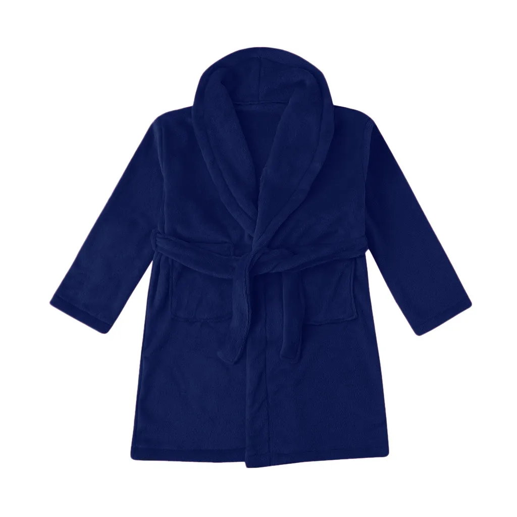 Осенне-зимний теплый фланелевый банный халат для мальчиков и девочек; однотонная фланелевая одежда для сна для От 3 до 12 лет и подростков; детские пижамы для мальчиков и девочек