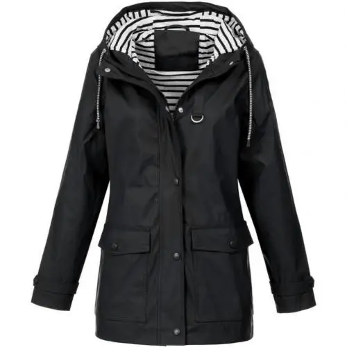 Женская быстросохнущая походная куртка, водонепроницаемая, защита от солнца, УФ-защита, пальто, одноцветная, с длинным рукавом, с капюшоном, ветровка для дождя, подарок - Цвет: Черный