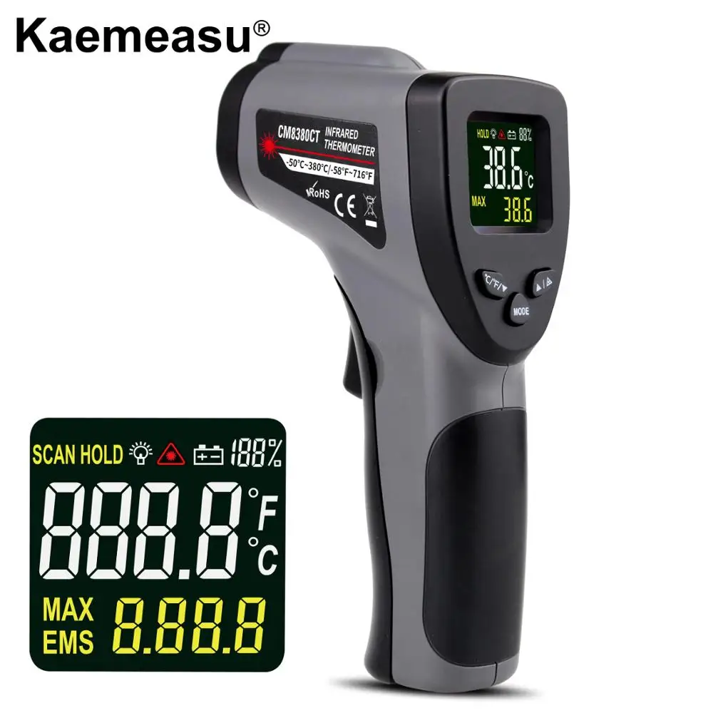 Kaemeasu цветной ЖК цифровой инфракрасный термометр 716 ℉/1022 High высокоточный