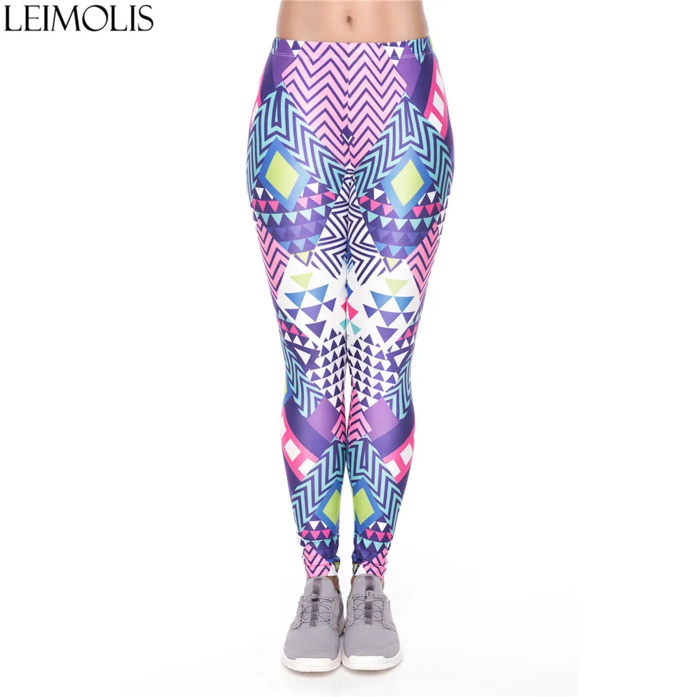 

LEIMOLIS 3D print Geometric Triangle Purple fitness push up workout leggings women plus size High Waist punk rock sexy leggins