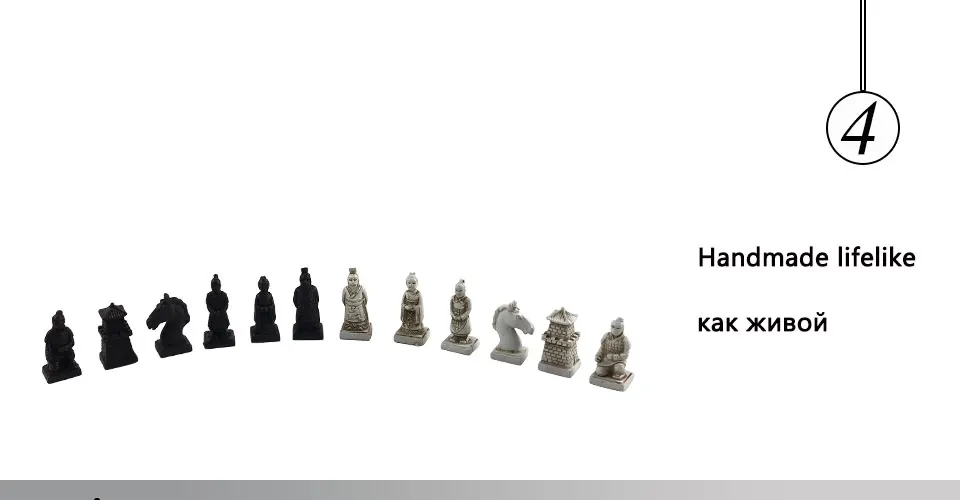 Easytoday Wooden Chess Game Set Resin Character Modeling Chess Pieces Chinese Retro Terracotta Warriors Wooden Chessboard Gift (4)