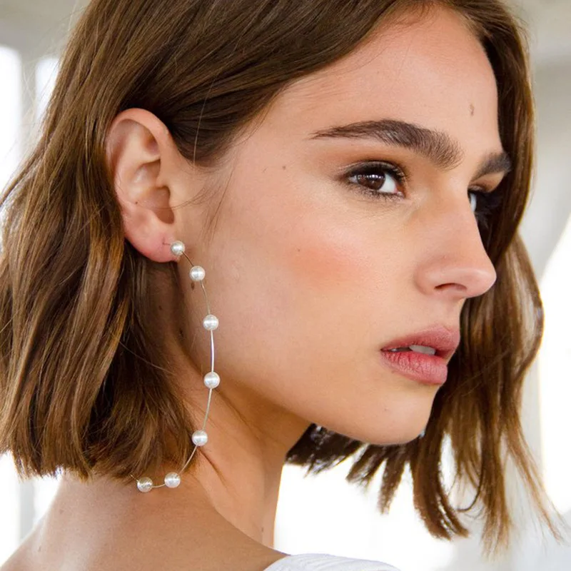 

Imitation Pearl Earrings Temperament Personality Pearl Big Circle Earrings Women Fashion OL Bohemian 2019 New Earrings
