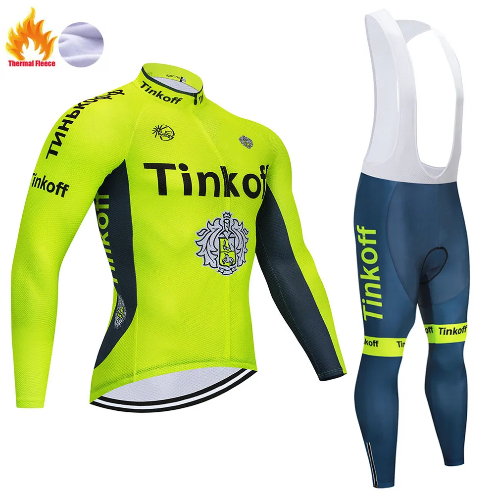 

2019 Fluorescent green/yellow Tinkoff Cycling Jersey Winter Thermal Fleece Cycling Clothing Bicycle Cycling Jacket Sportswear