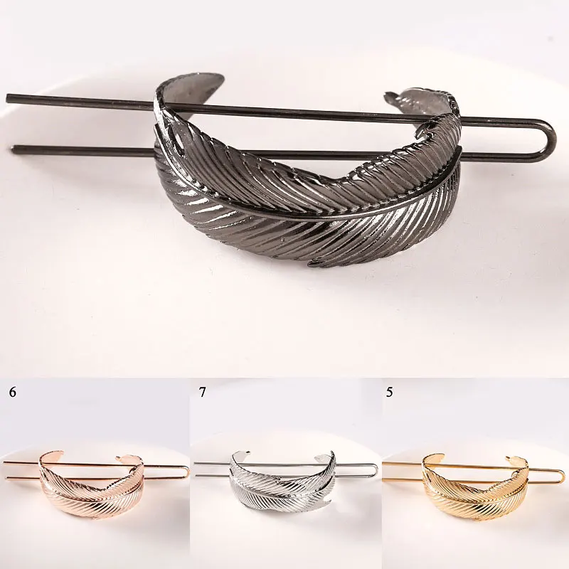 

Geometric Hair Accessories Retro Hair Clip Alloy Round Top Hairpin For Women Jewelry Minimalist Feather Shaped Hair Stick