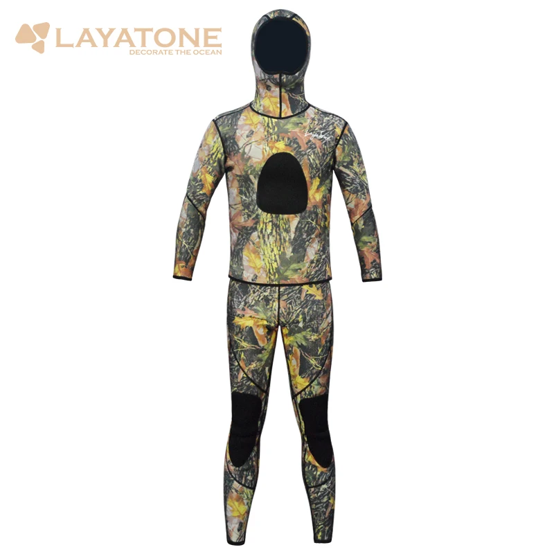 LayaTone костюм для подводной охоты 3 мм/5 мм неопреновый костюм для подводного плавания 2 шт. костюм для подводной охоты мужской костюм для подводной охоты полный корпус костюм для дайвинга камуфляж WS-01 - Цвет: 5mm wetsuit