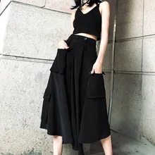 Новая весенняя и летняя модная женская одежда с высокой талией, асимметричная Комбинированная юбка с карманами V033