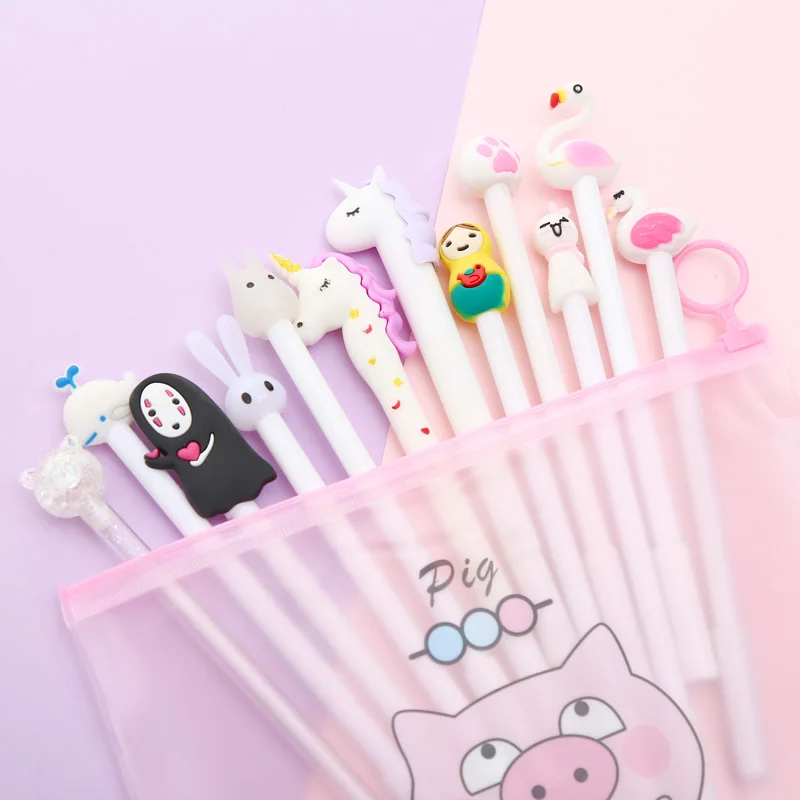 Набор гелевых ручек для смешивания, 12 шт., Kawaii, мультяшная, креативная, милая, крутая, фламинго, авторучка, чернильные ручки, офисные, стационарные, поставка с сумкой для карандашей - Цвет: 8