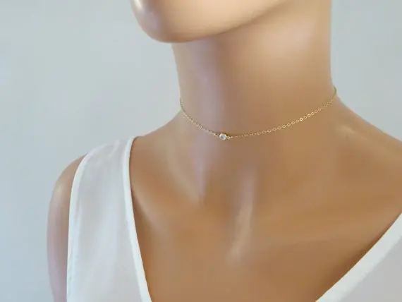 

Classic 925 silver ltiny chain station choker necklace with white blue cz stone bezel charm pendant for lady wedding party gift