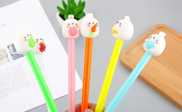 Cartoon creative rabbit holding fruit black gel pen School Stationery Office Suppliers Pen Kids Gifts