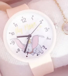 Детские модные часы милые красочные творческие слон мультипликационный циферблат дизайн милые детские часы кварцевые часы подарок - Цвет: white-pink
