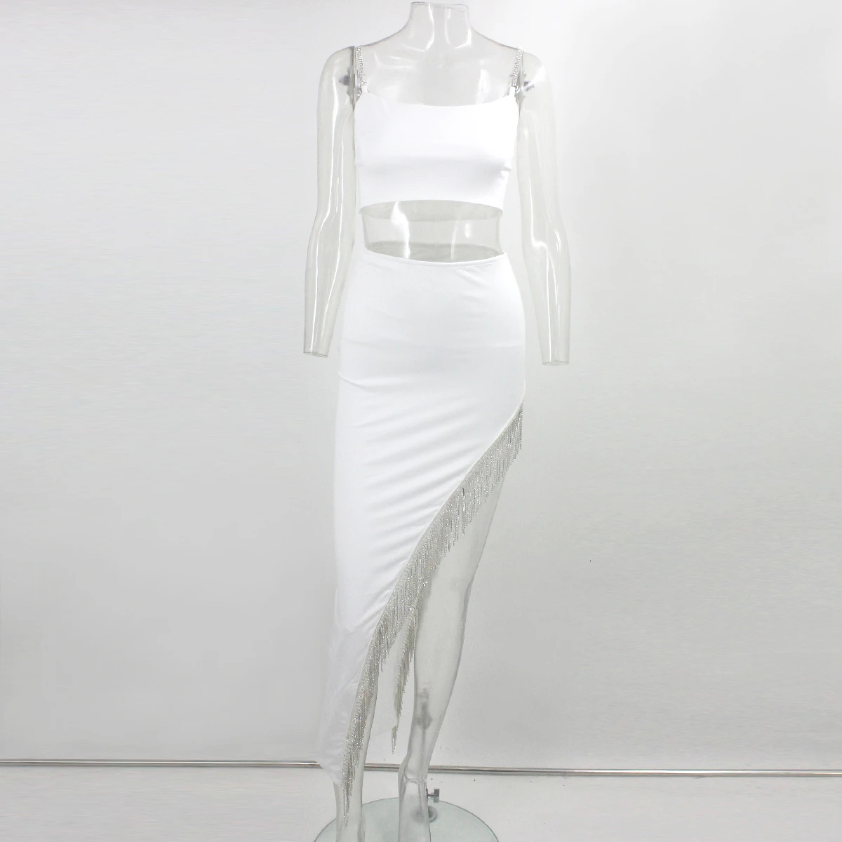 Ohvera/, комплект из двух предметов, укороченный топ на бретельках и мини-юбки, сексуальный женский комплект 2 шт., летний наряд - Цвет: white