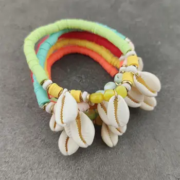 

Colorful Vinyl Beads Heishi Stretch Bracelet Women Boho Macaron Color Sparkling Faceted Shell Spacer Beads Bracelets
