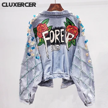 

Street Style Sequins Print Denim Jacket Women 2020 New Spring Autumn Diamonds Short Jeans Coat Female Casual Cowboy Outwear